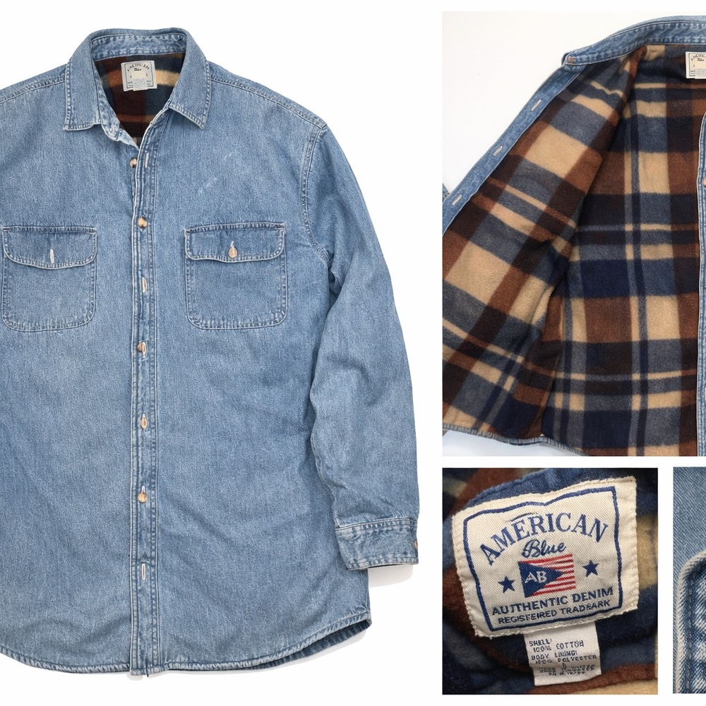 Men's Denim Jacket - Blue and Brown vintage